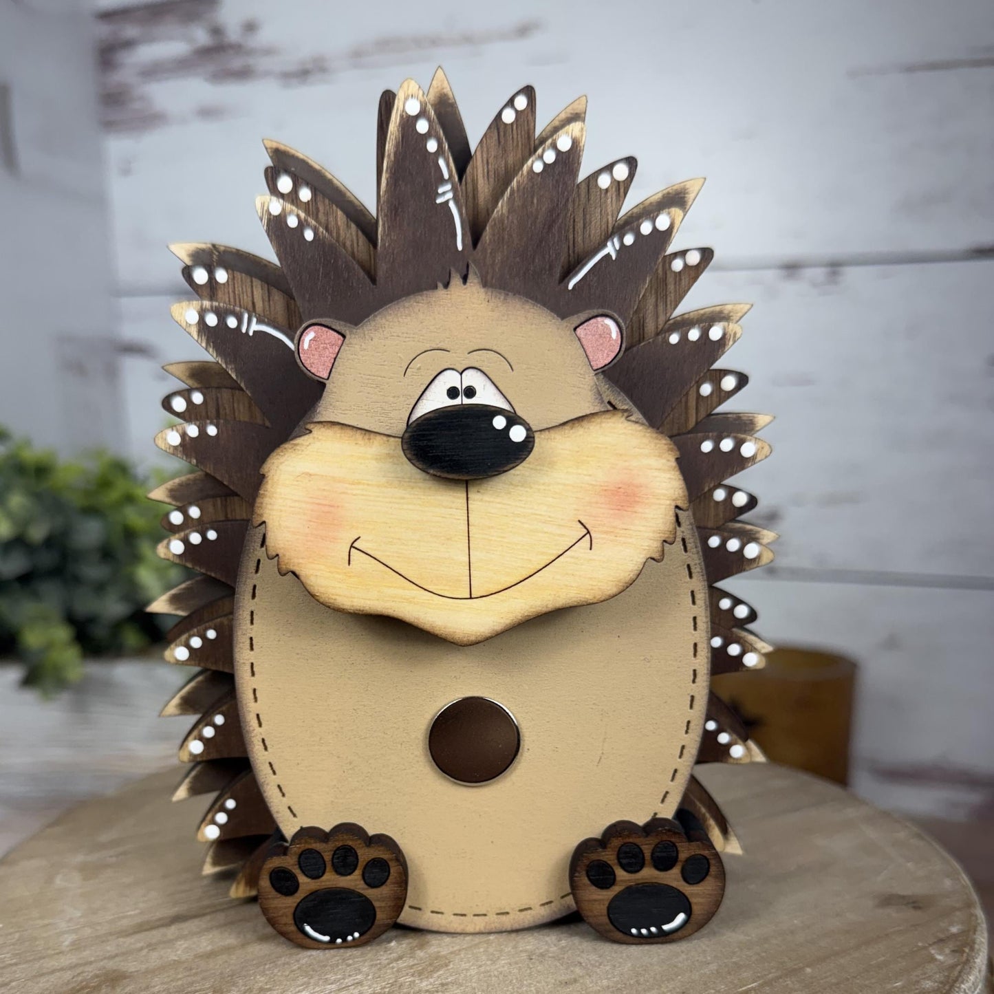 Interchangeable Porcupine with Sign, Handmade Woodland Animal, Looking Sharp