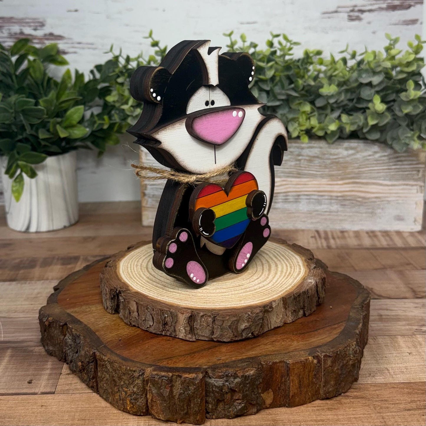 Woodland Animal Shelf Sitter, Interchangeable Skunk Decor, Seasonal Shelf Decor, Skunk Gift