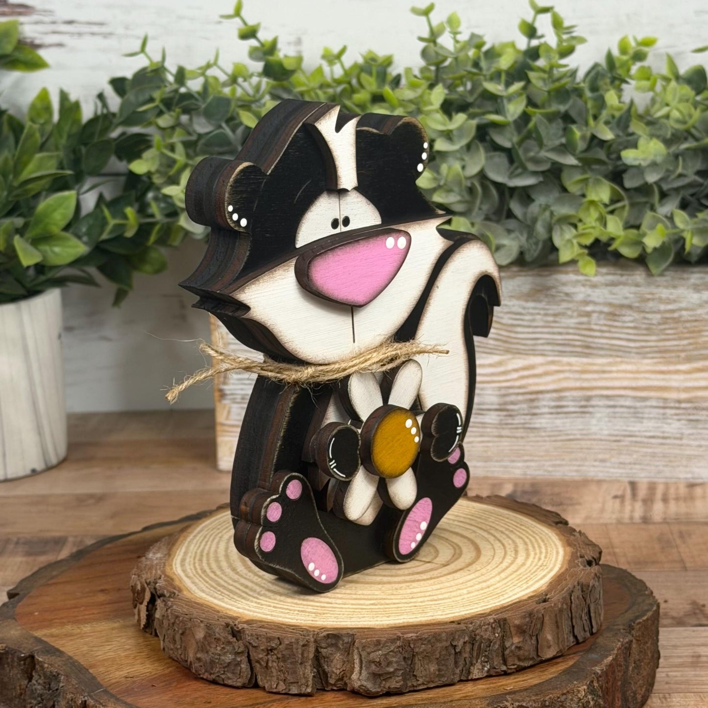 Woodland Animal Shelf Sitter, Interchangeable Skunk Decor, Seasonal Shelf Decor, Skunk Gift
