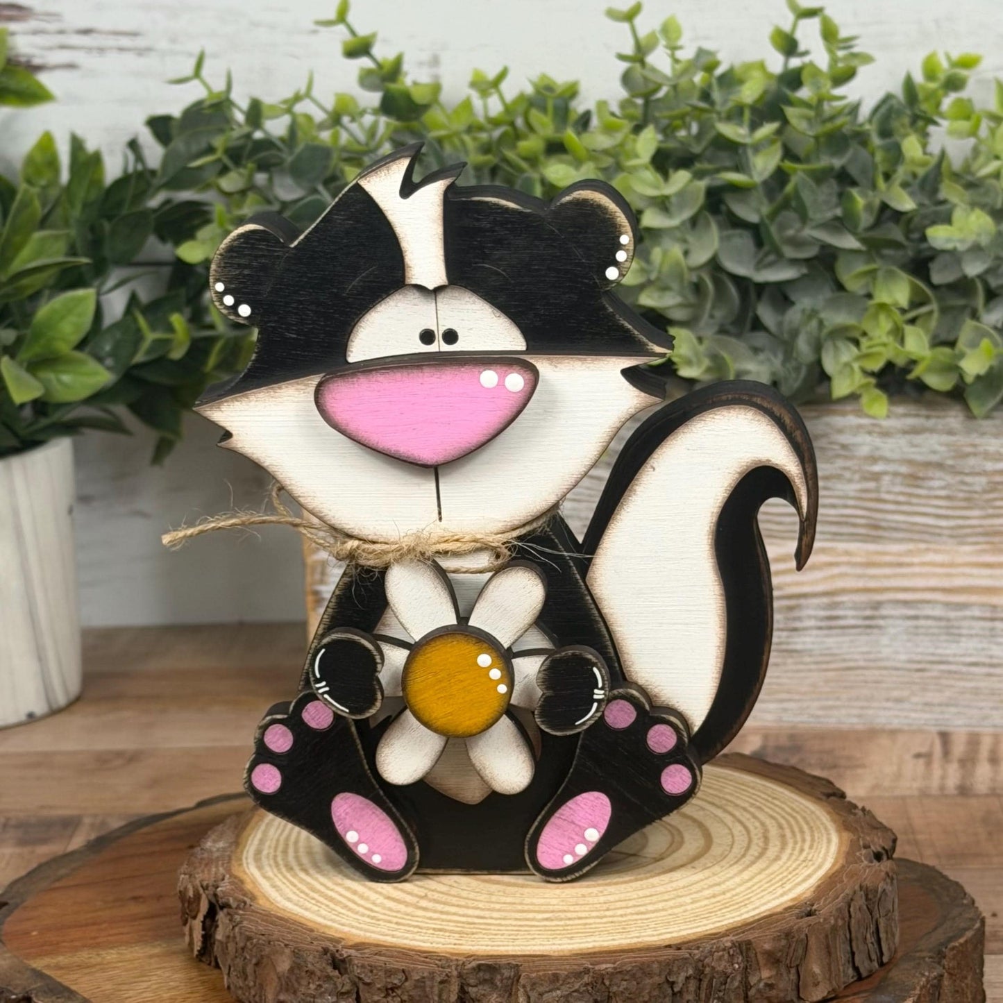 Woodland Animal Shelf Sitter, Interchangeable Skunk Decor, Seasonal Shelf Decor, Skunk Gift
