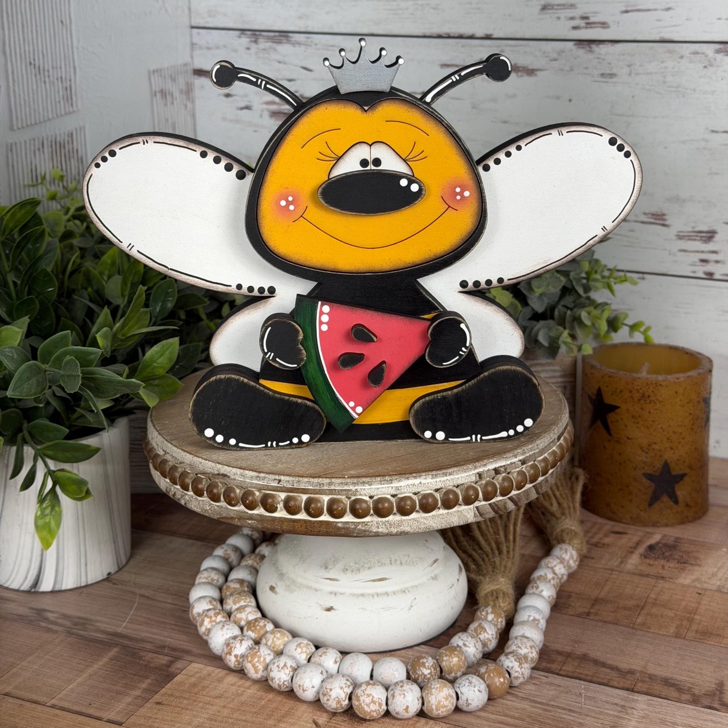 Hand-Painted Interchangeable Bee Shelf Sitters: Magnetic Seasonal Decor (Wood)