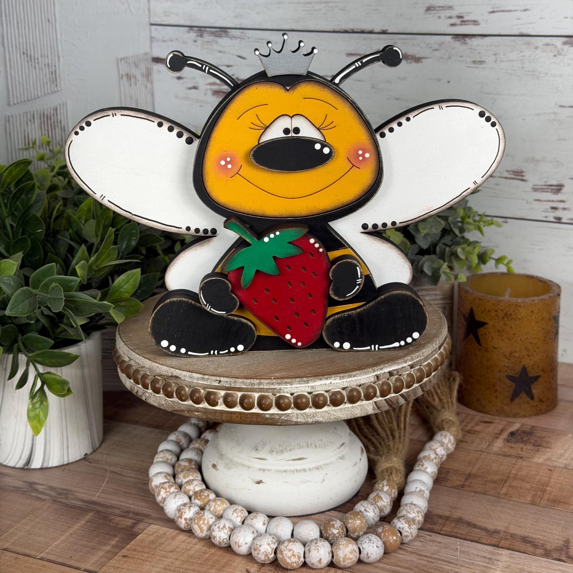 Hand-Painted Interchangeable Bee Shelf Sitters: Magnetic Seasonal Decor (Wood)