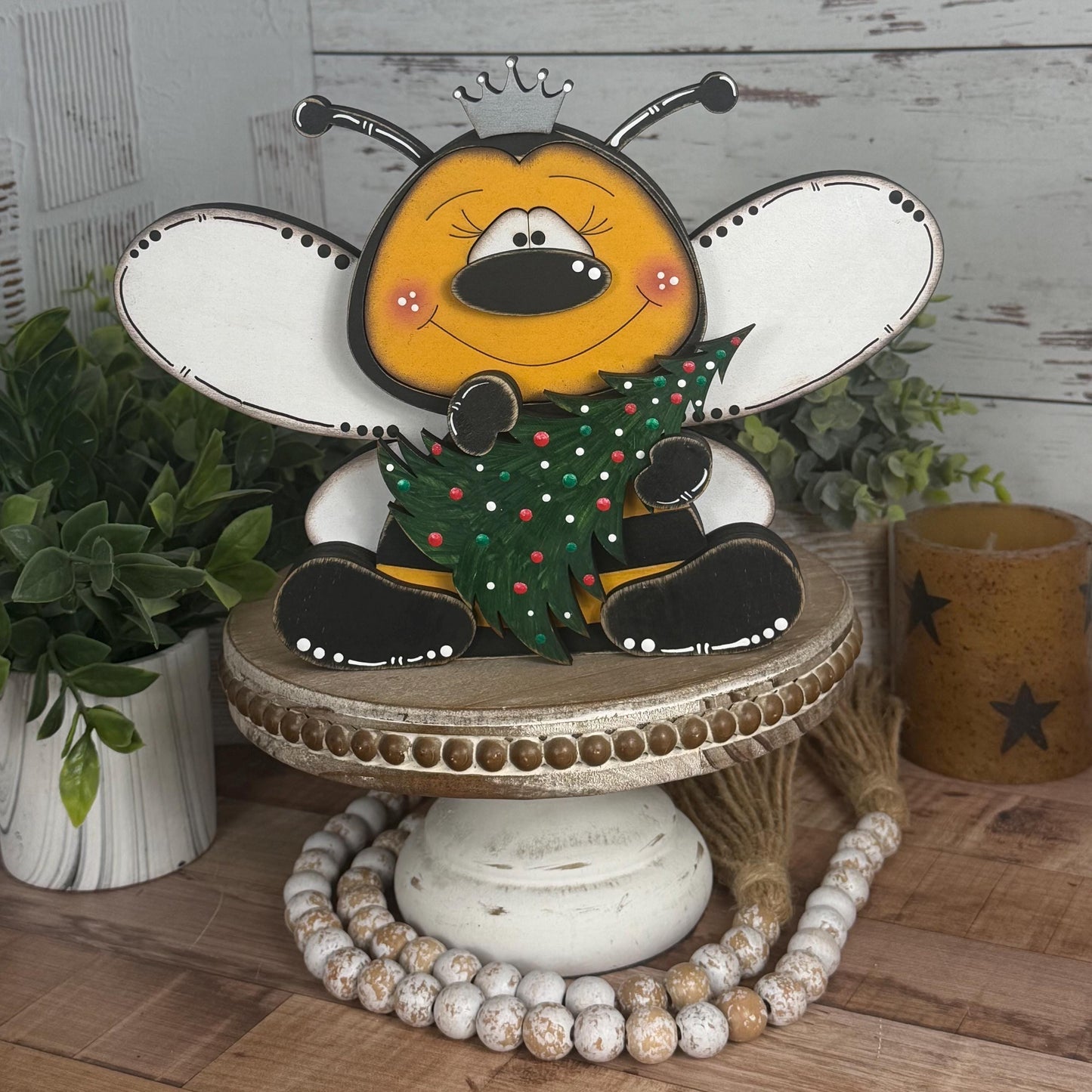 Hand-Painted Interchangeable Bee Shelf Sitters: Magnetic Seasonal Decor (Wood)