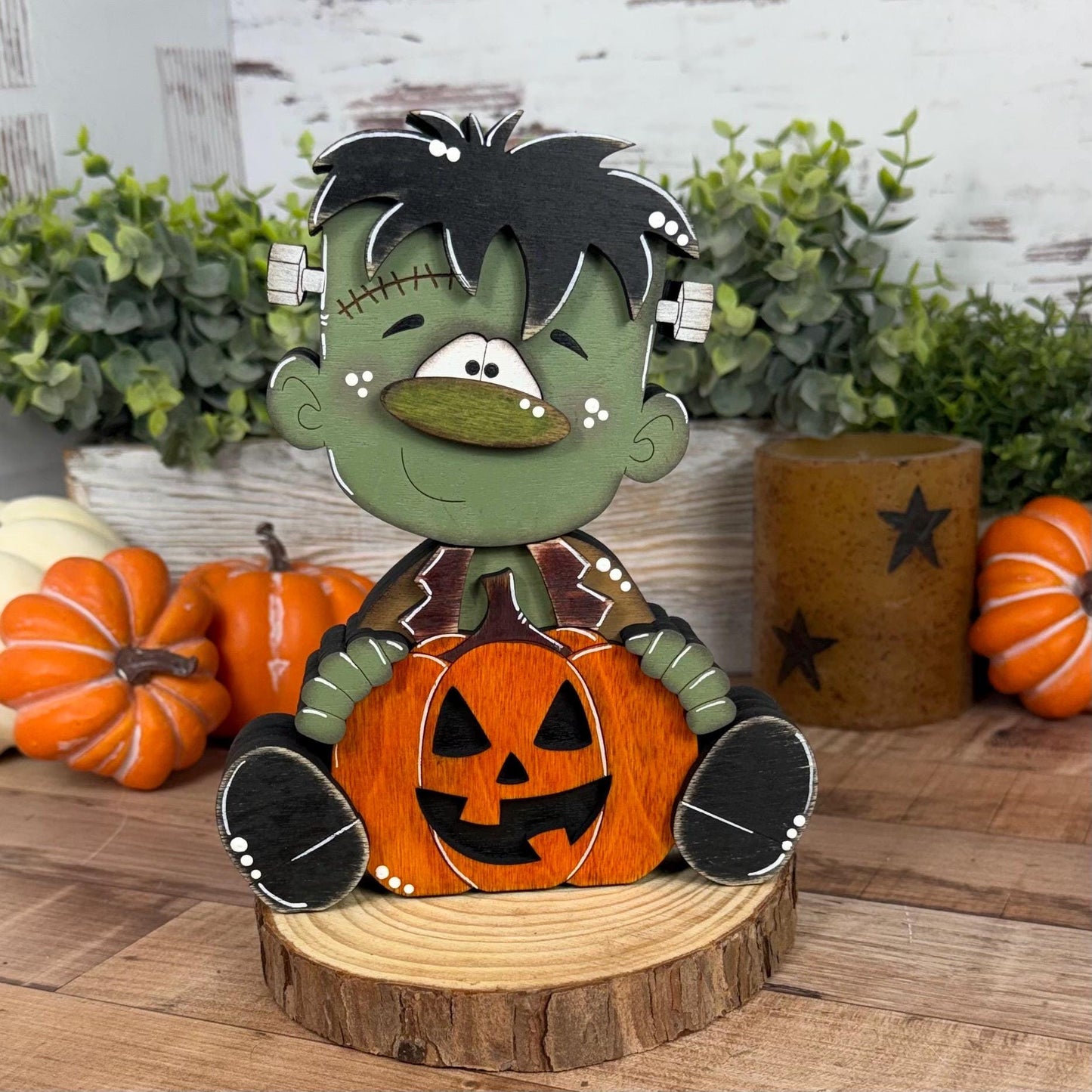 Hand Painted Wooden Halloween Monster Shelf Sitter, Not-So-Spooky Decor