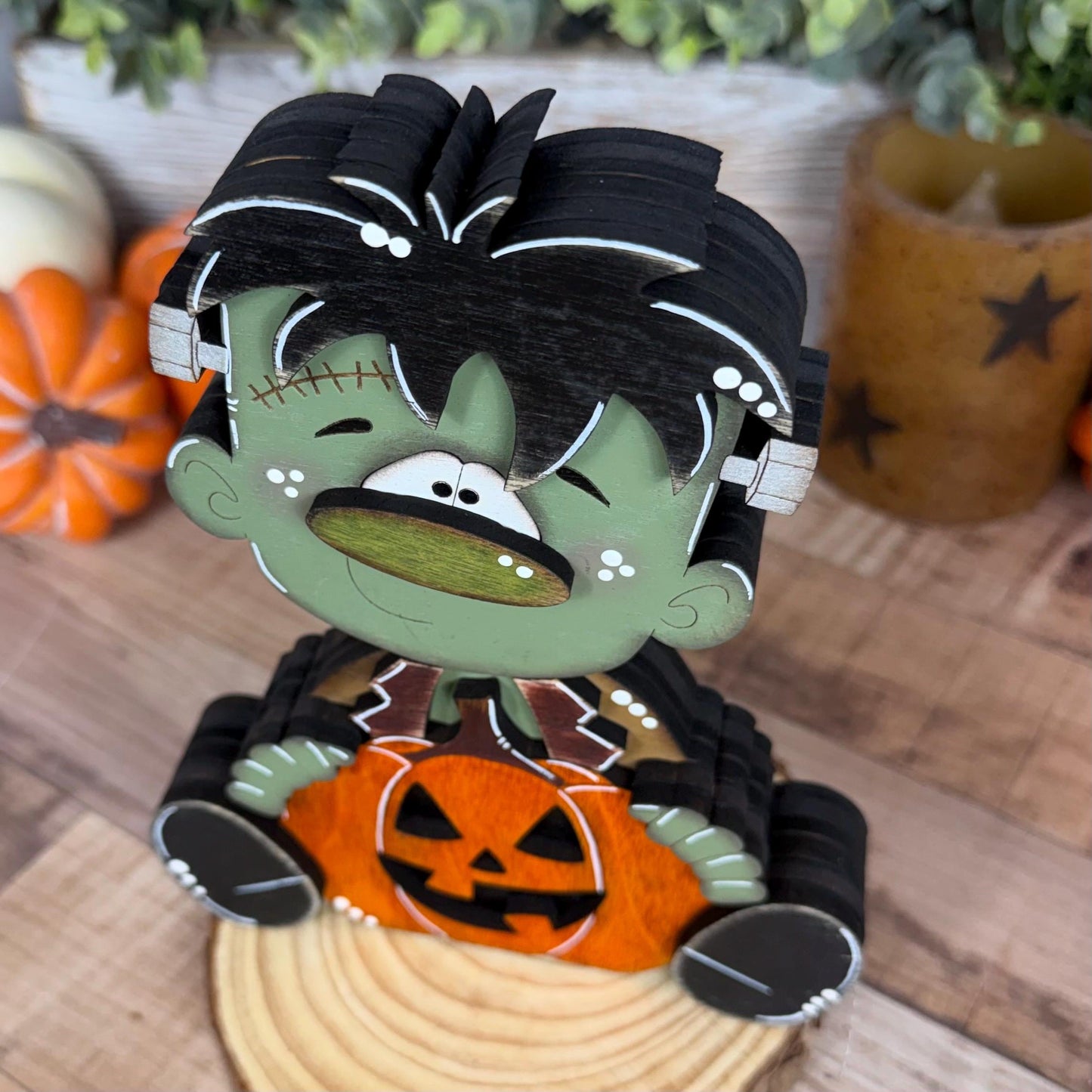 Hand Painted Wooden Halloween Monster Shelf Sitter, Not-So-Spooky Decor