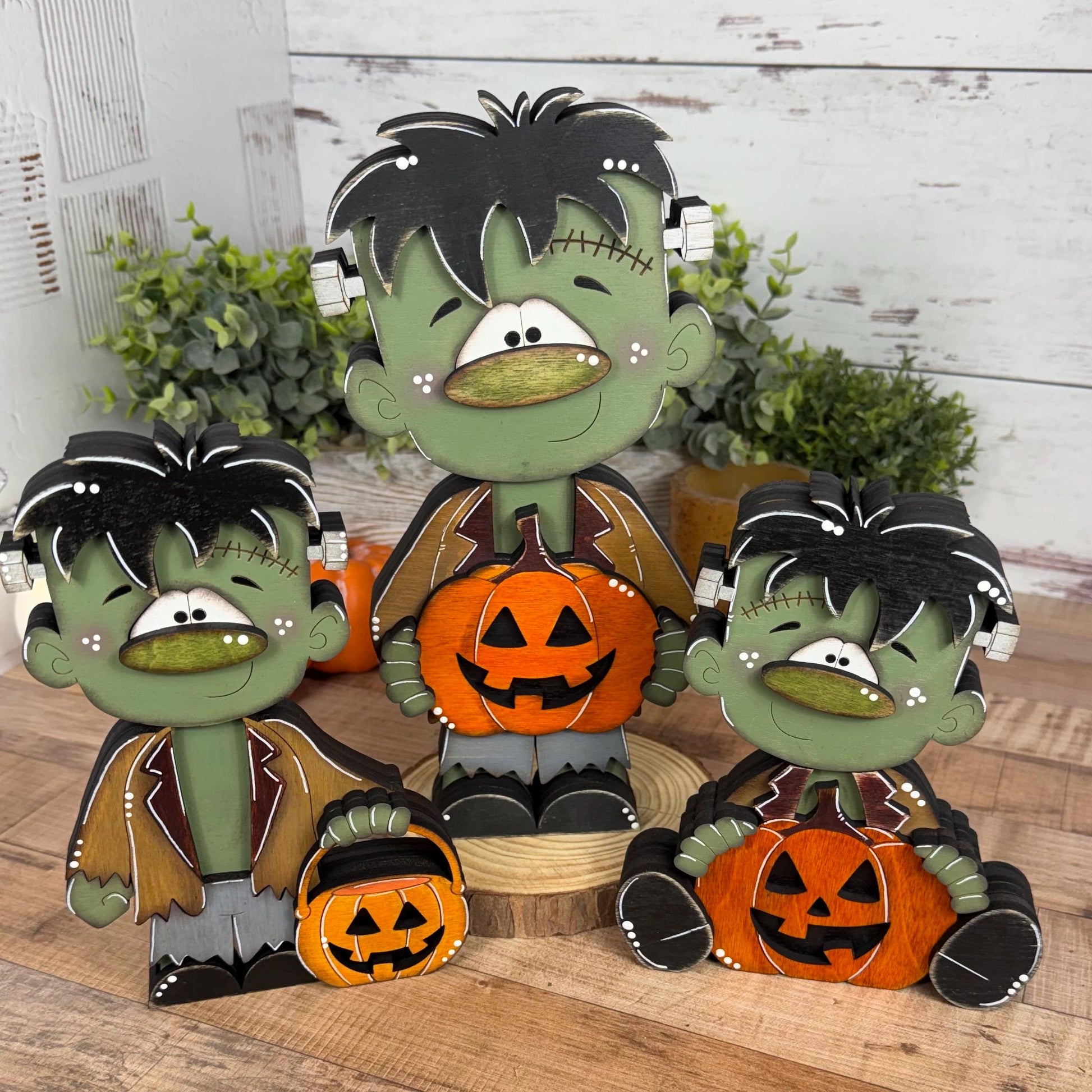 Hand Painted Wooden Halloween Monster Shelf Sitter, Not-So-Spooky Decor
