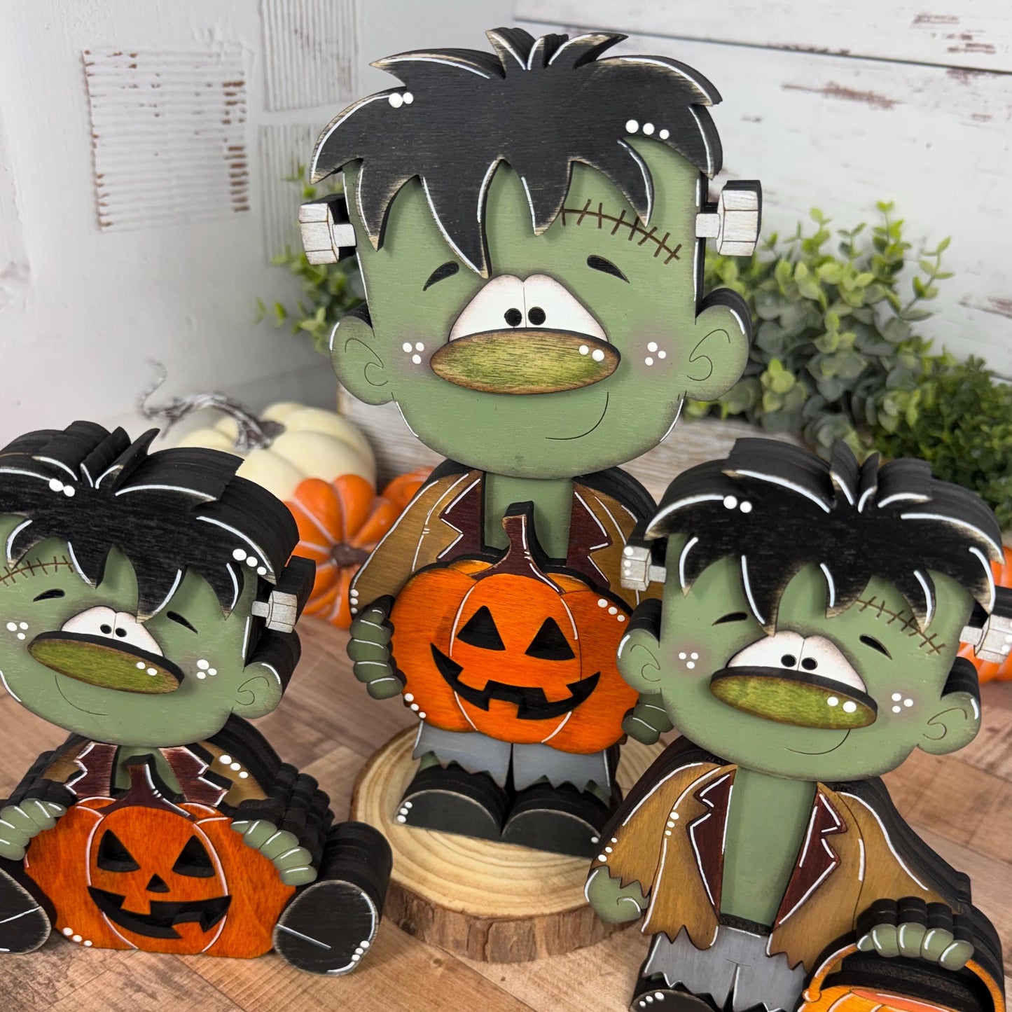 Hand Painted Wooden Halloween Monster Shelf Sitter, Not-So-Spooky Decor