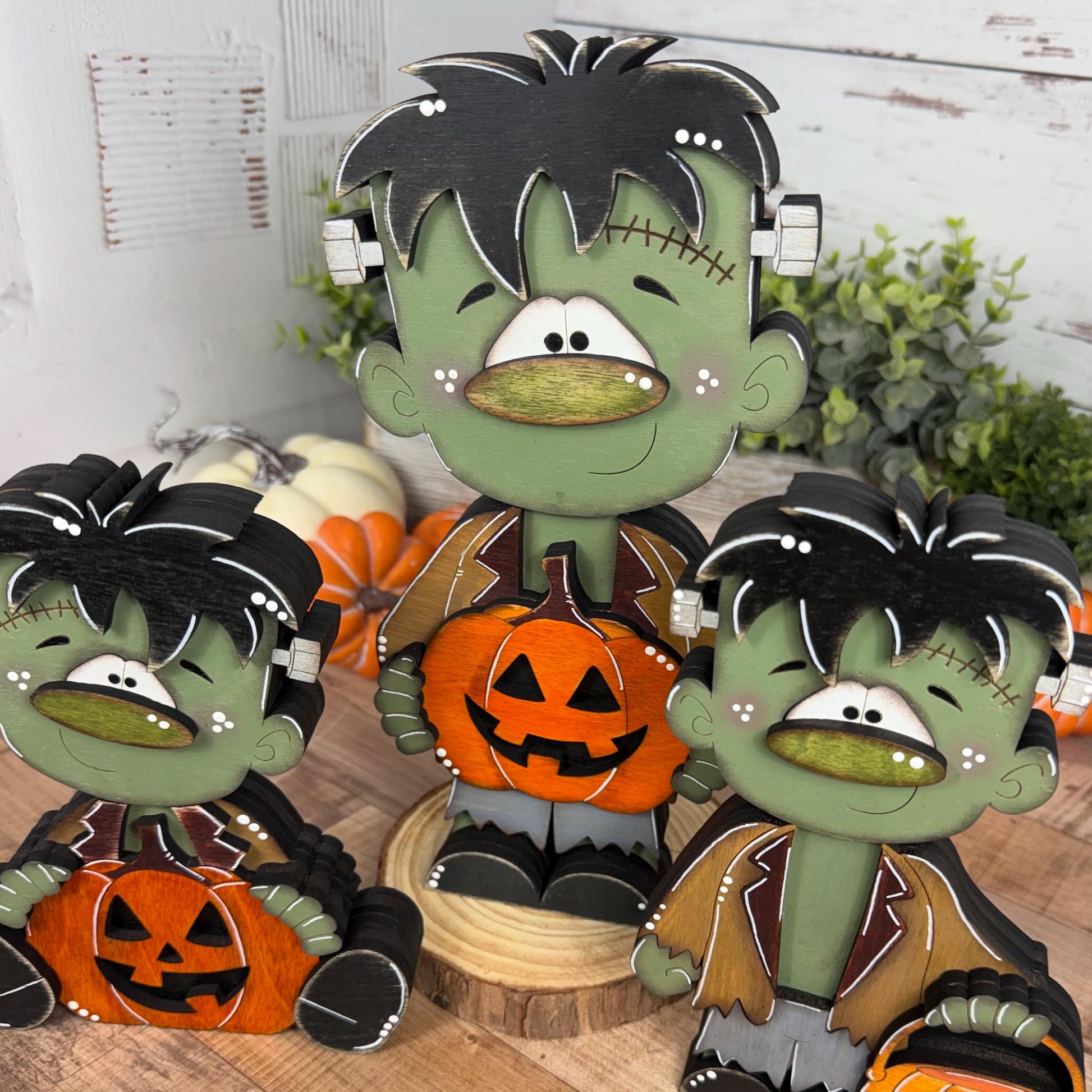 Hand Painted Wooden Halloween Monster Shelf Sitter, Not-So-Spooky Decor