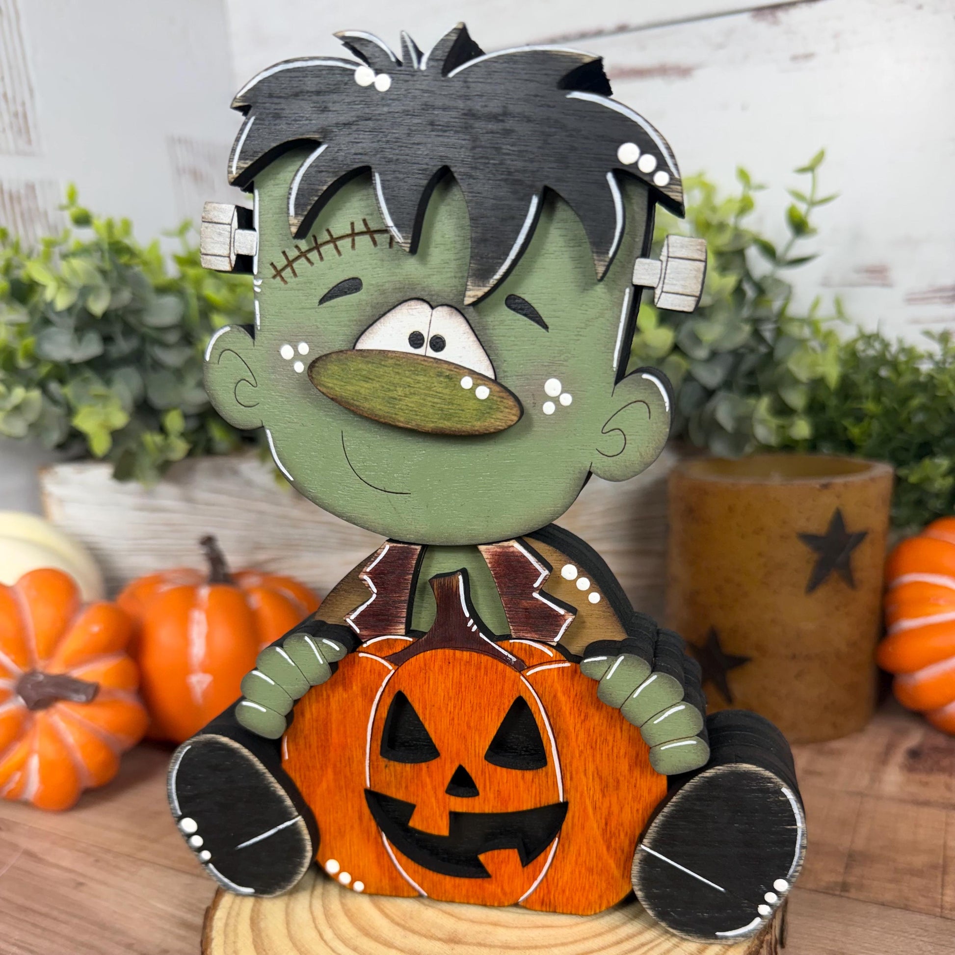 Hand Painted Wooden Halloween Monster Shelf Sitter, Not-So-Spooky Decor