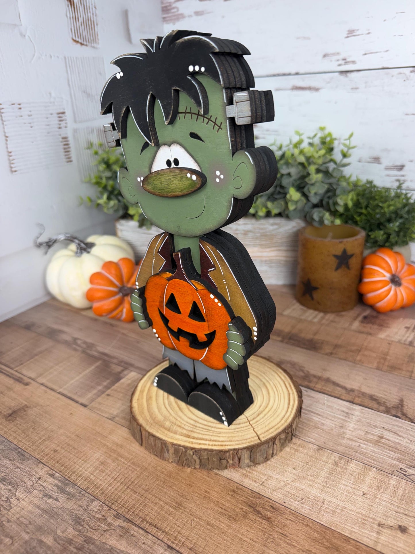 Hand Painted Wooden Halloween Monster Shelf Sitter, Not-So-Spooky Decor