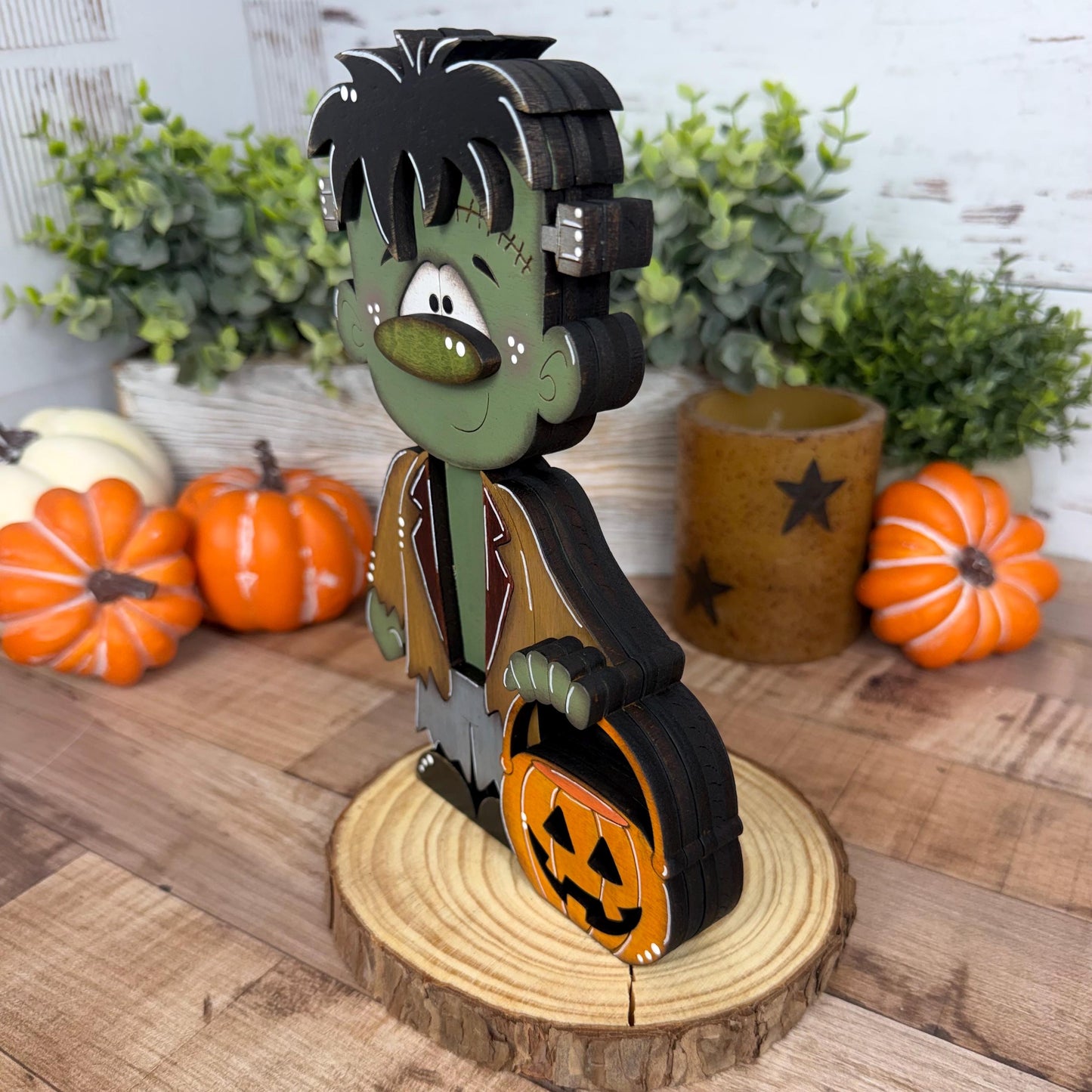 Hand Painted Wooden Halloween Monster Shelf Sitter, Not-So-Spooky Decor