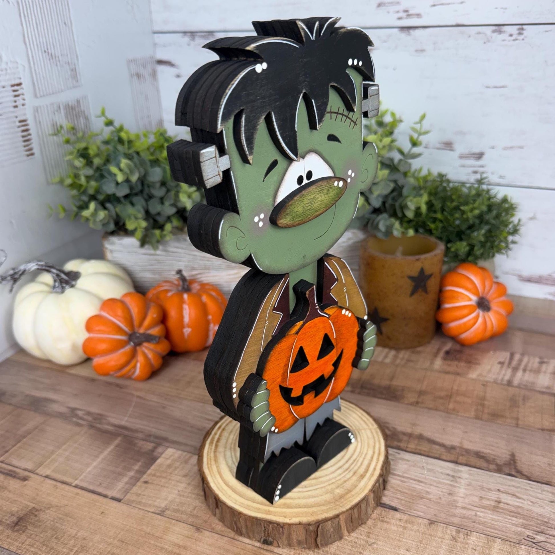 Hand Painted Wooden Halloween Monster Shelf Sitter, Not-So-Spooky Decor
