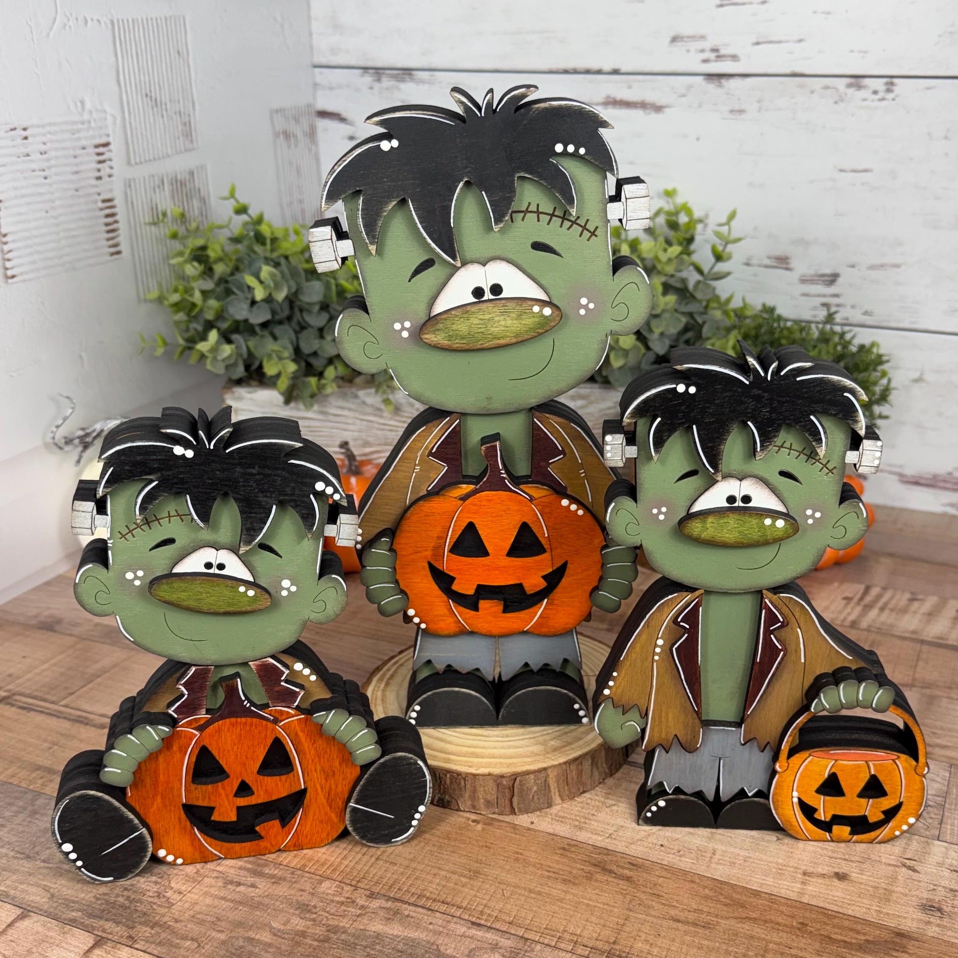 Hand Painted Wooden Halloween Monster Shelf Sitter, Not-So-Spooky Decor