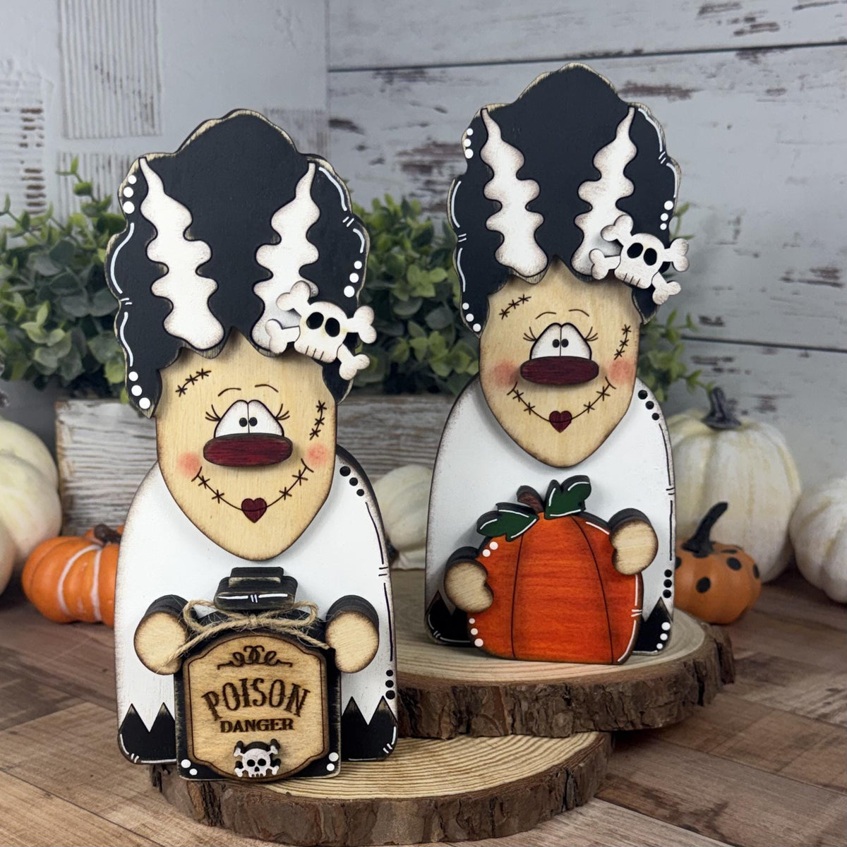 Not-So-Spooky Bride of Frankenstein Wooden Decor - Hand-Painted Halloween Tiered Tray
