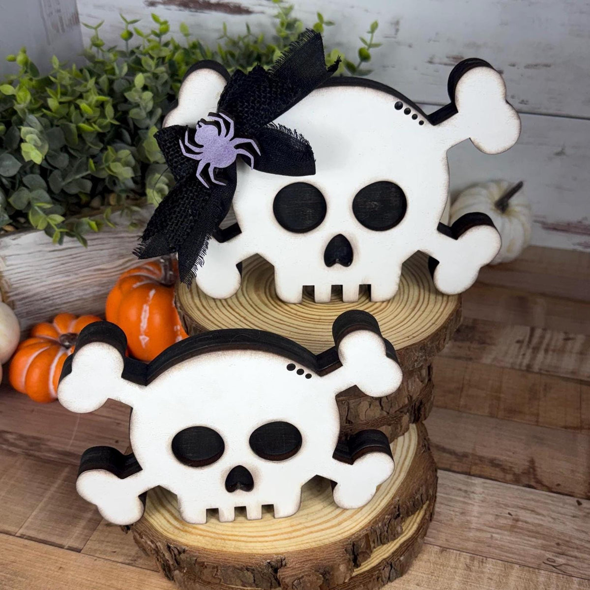 Wooden Skull Shelf Sitter Available Individually or as a Set for Halloween Decorating