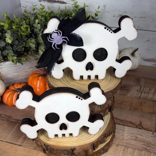 Wooden Skull Shelf Sitter Available Individually or as a Set for Halloween Decorating