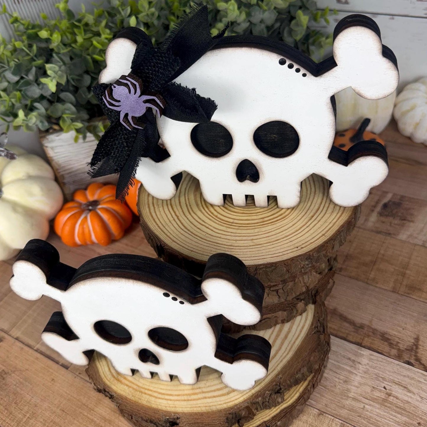 Wooden Skull Shelf Sitter Available Individually or as a Set for Halloween Decorating