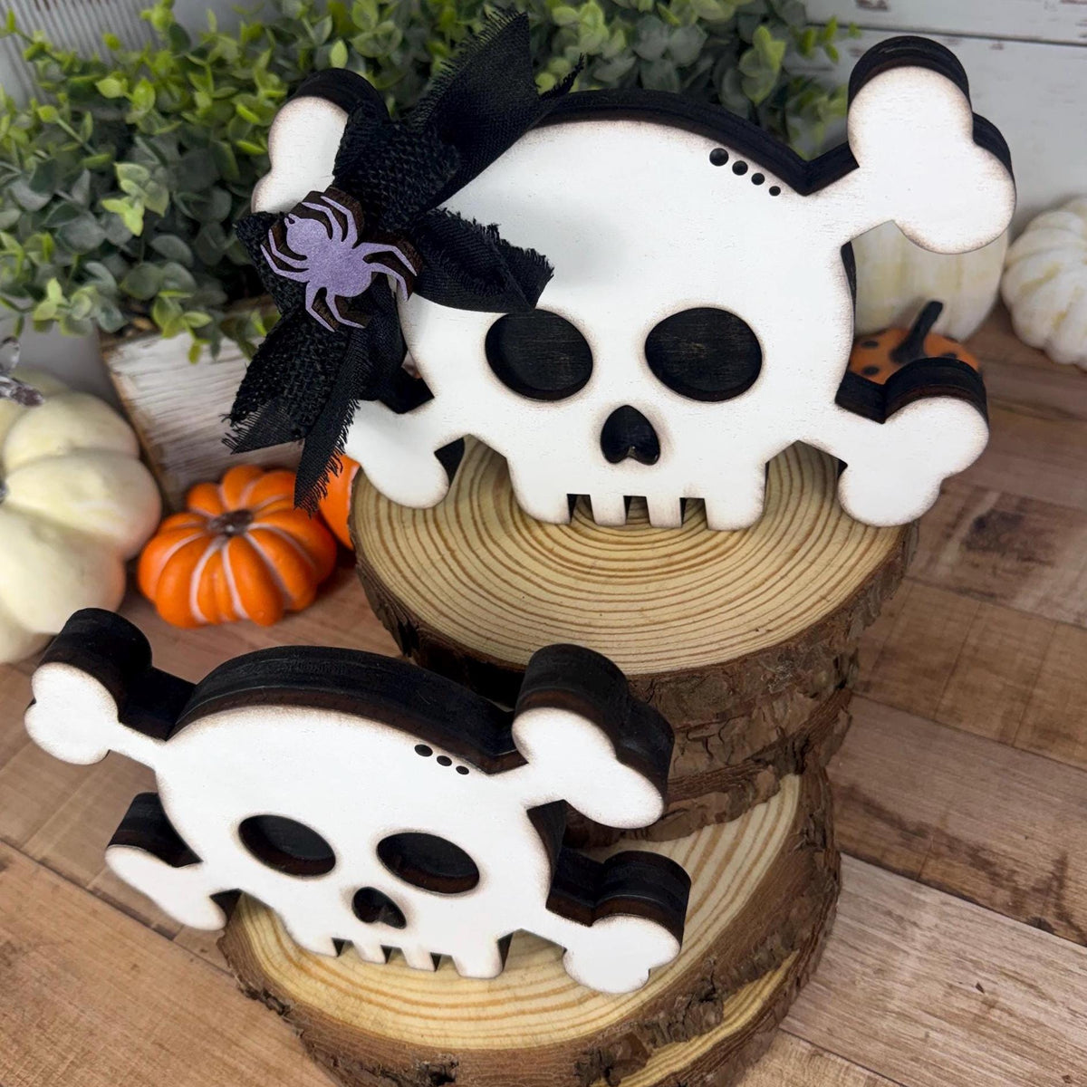 Wooden Skull Shelf Sitter Available Individually or as a Set for Halloween Decorating