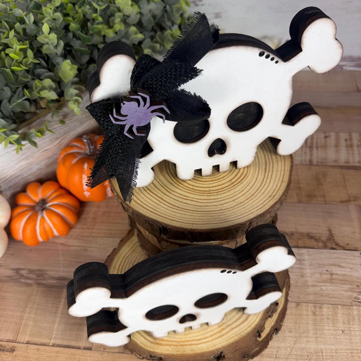Wooden Skull Shelf Sitter Available Individually or as a Set for Halloween Decorating