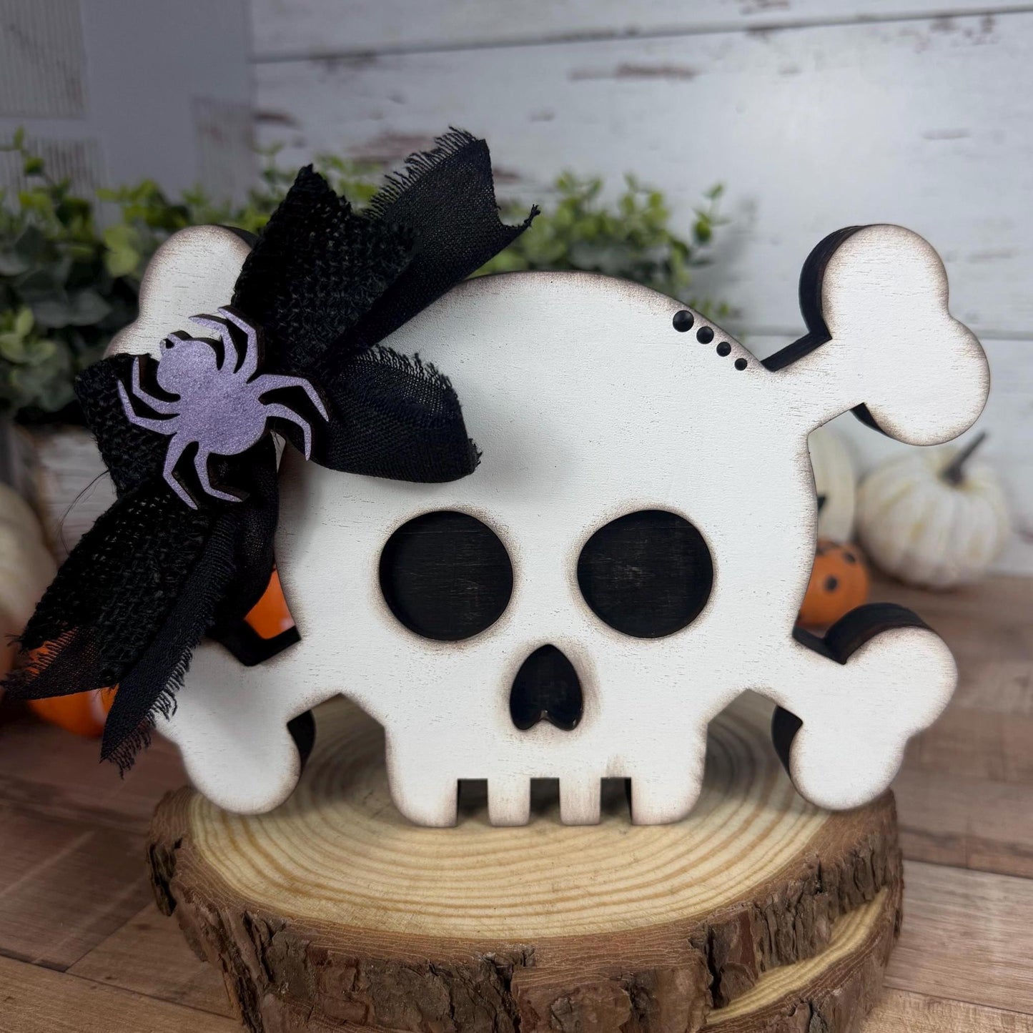 Wooden Skull Shelf Sitter Available Individually or as a Set for Halloween Decorating