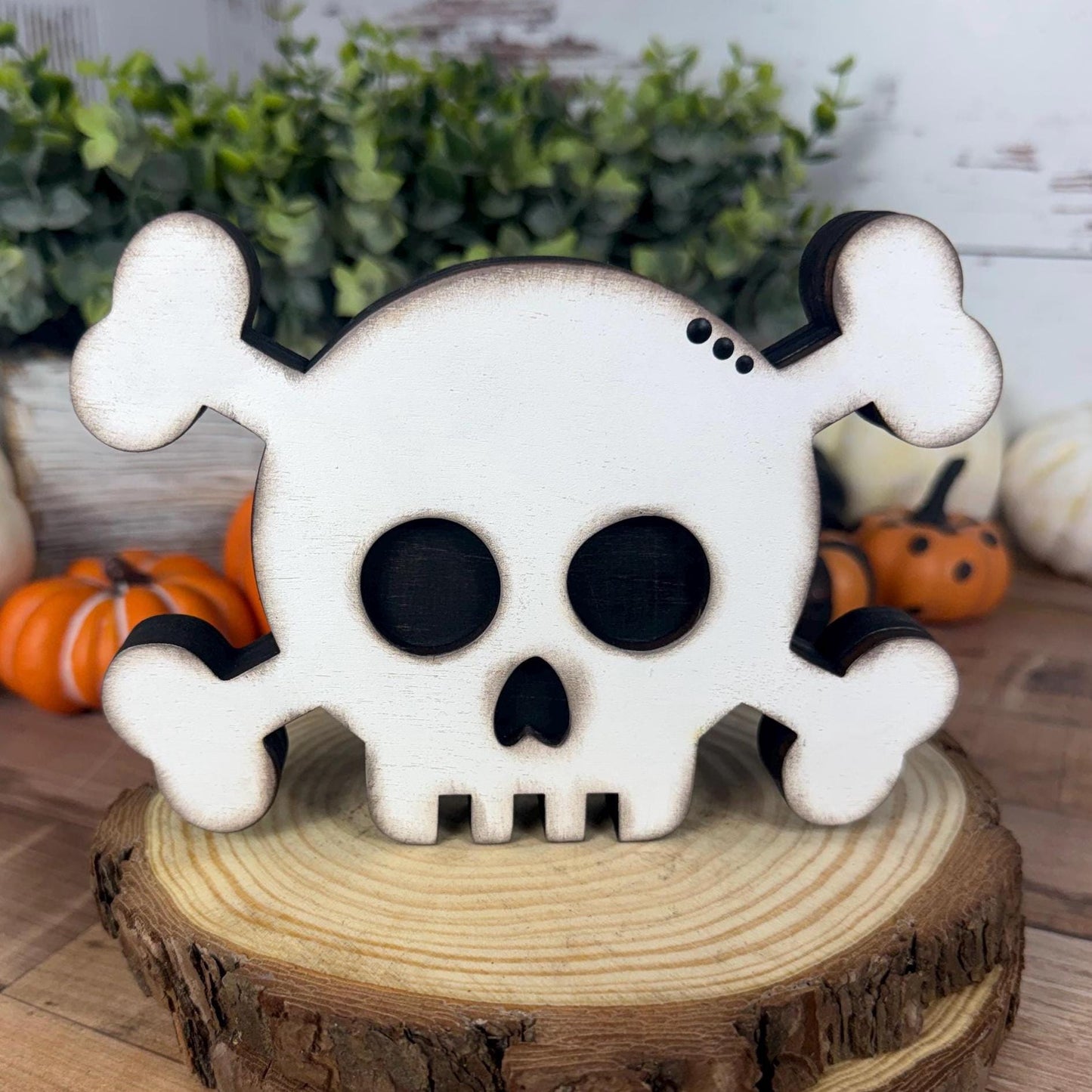 Wooden Skull Shelf Sitter Available Individually or as a Set for Halloween Decorating