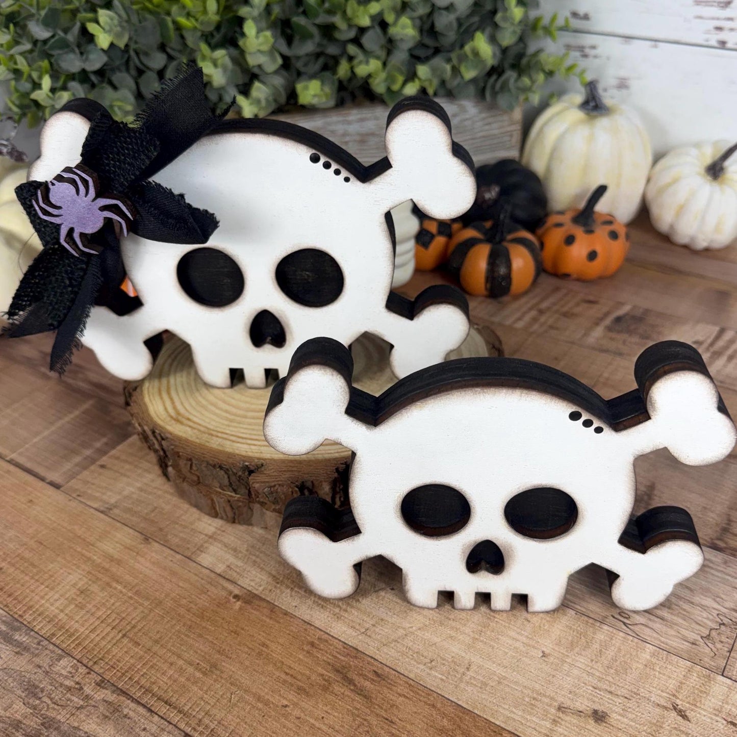 Wooden Skull Shelf Sitter Available Individually or as a Set for Halloween Decorating
