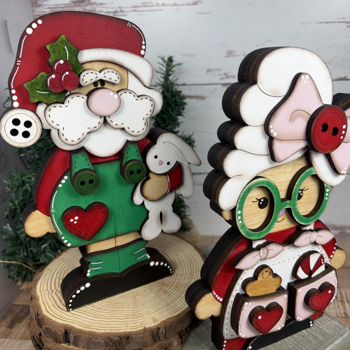 Hand-Painted Santa & Mrs. Claus Shelf Sitters: Farmhouse Christmas Decor