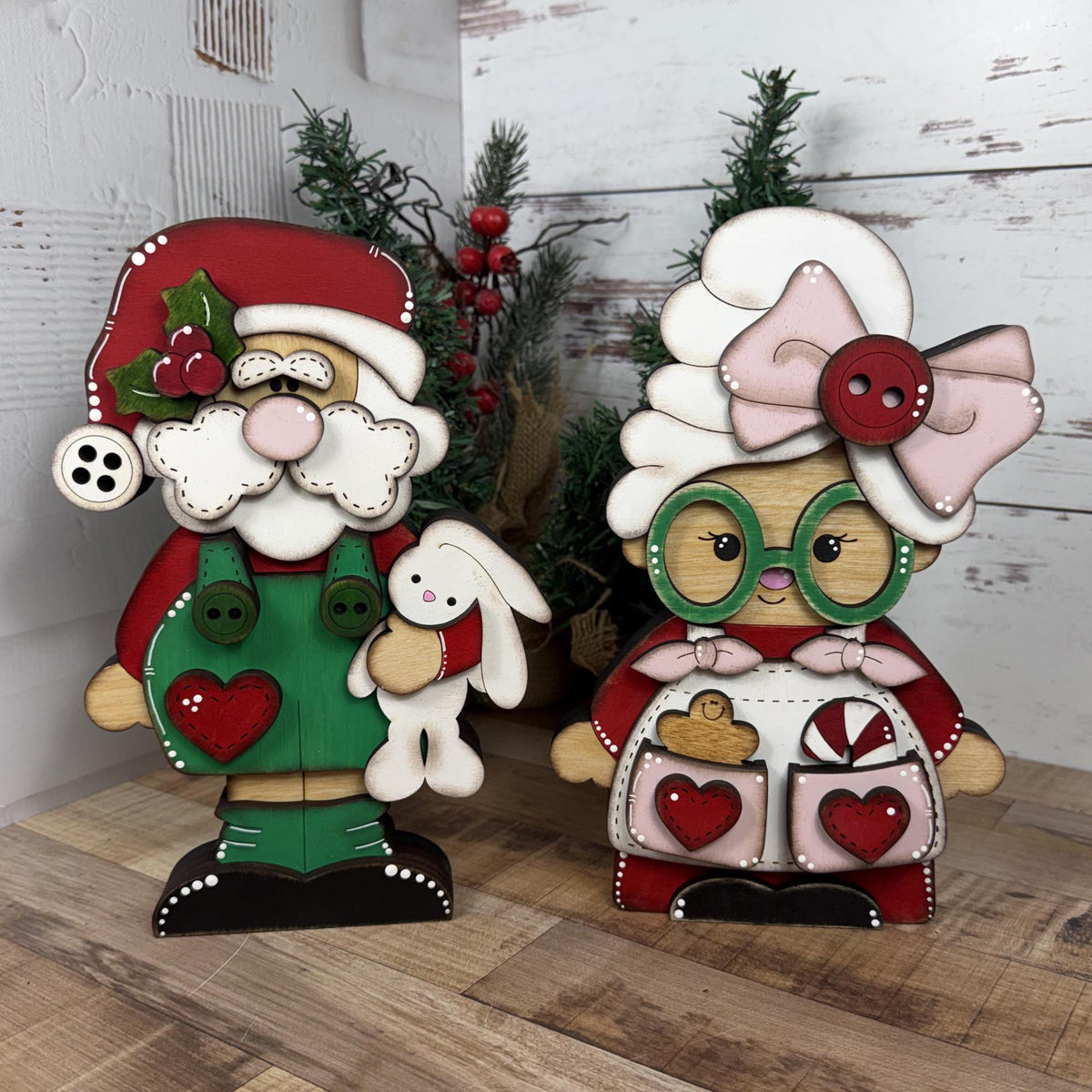 Hand-Painted Santa & Mrs. Claus Shelf Sitters: Farmhouse Christmas Decor