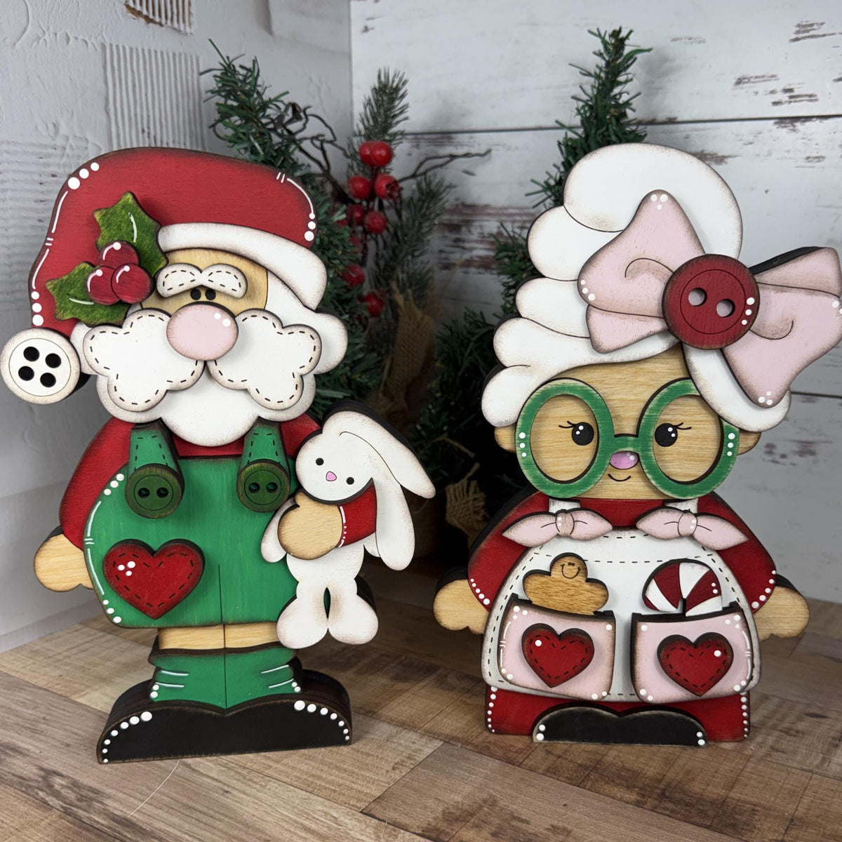 Hand-Painted Santa & Mrs. Claus Shelf Sitters: Farmhouse Christmas Decor