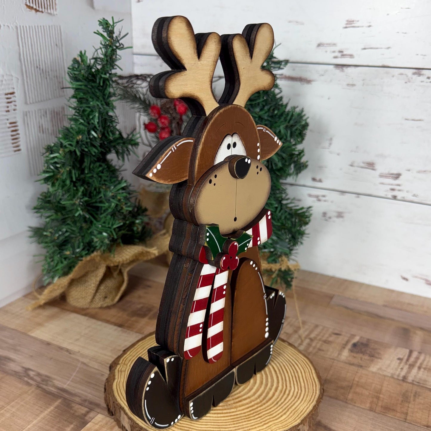 Handcrafted Christmas Reindeer Shelf Decor - Add a Rustic Charm to Your Home