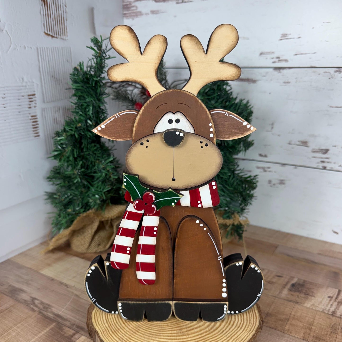 Handcrafted Christmas Reindeer Shelf Decor - Add a Rustic Charm to Your Home