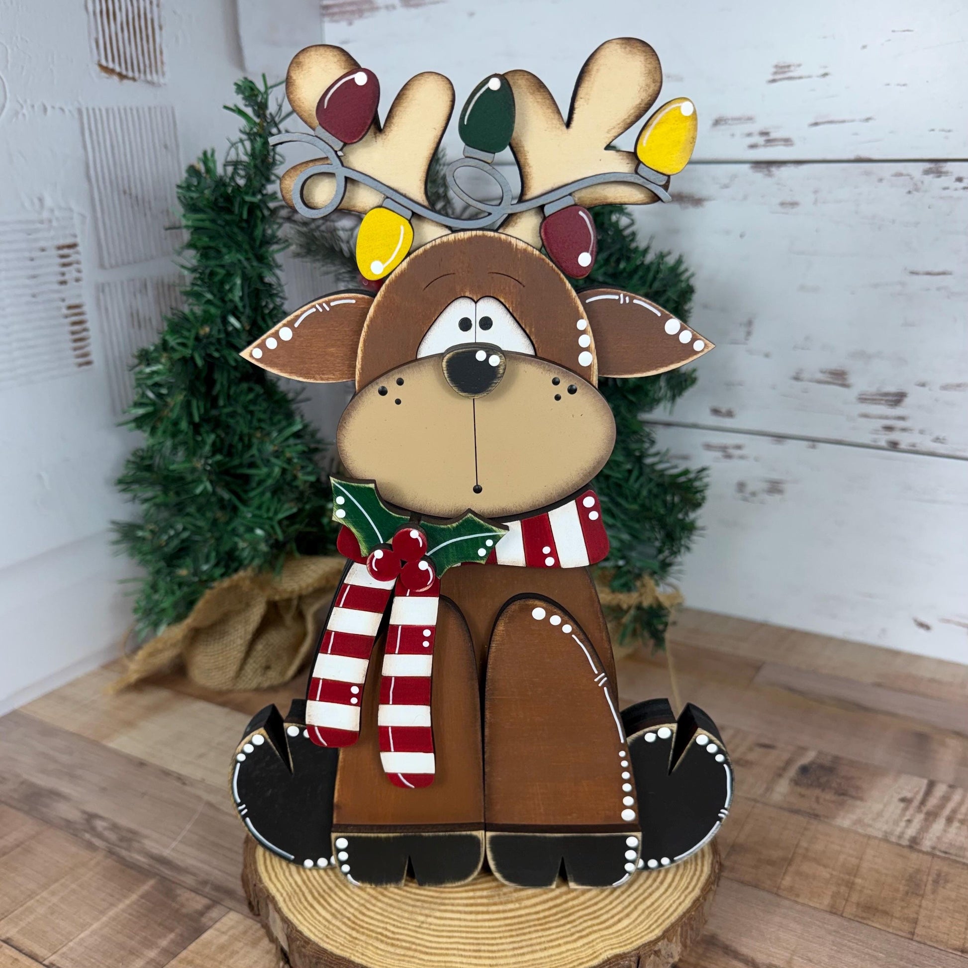 Handcrafted Christmas Reindeer Shelf Decor - Add a Rustic Charm to Your Home