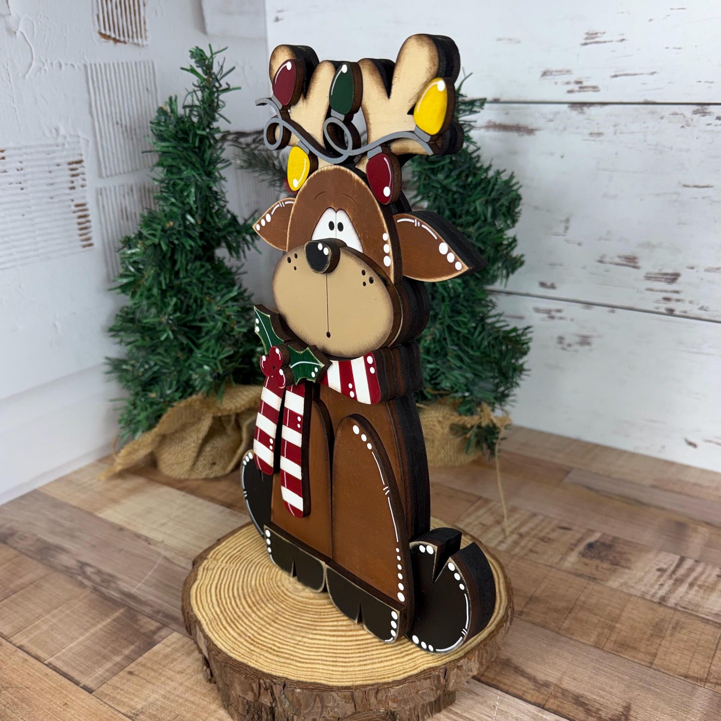 Handcrafted Christmas Reindeer Shelf Decor - Add a Rustic Charm to Your Home