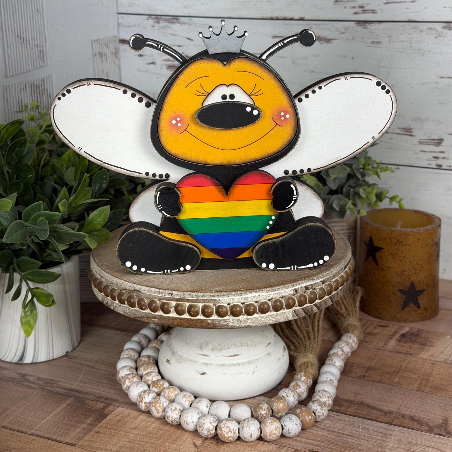 Hand-Painted Interchangeable Bee Shelf Sitters: Magnetic Seasonal Decor (Wood)