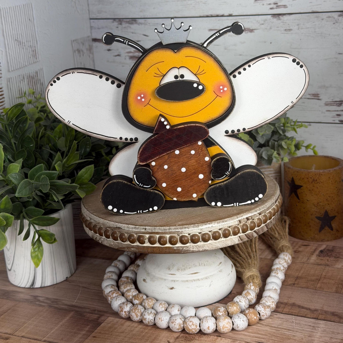 Hand-Painted Interchangeable Bee Shelf Sitters: Magnetic Seasonal Decor (Wood)