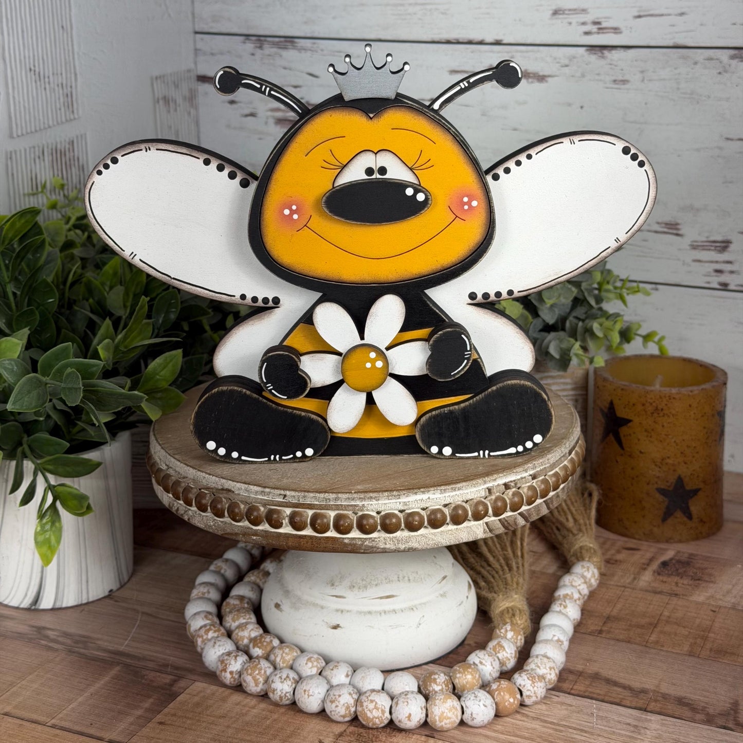 Hand-Painted Interchangeable Bee Shelf Sitters: Magnetic Seasonal Decor (Wood)