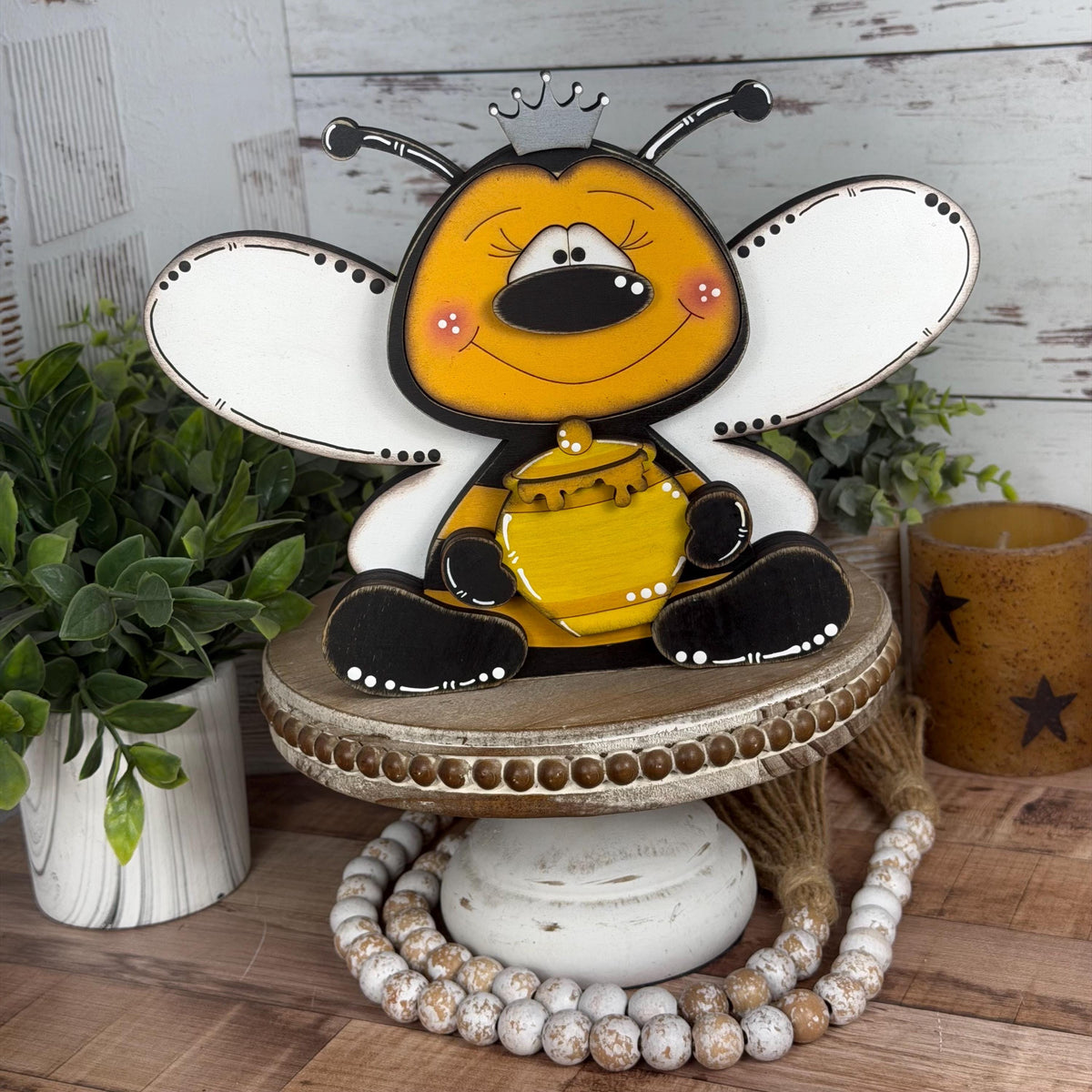 Hand-Painted Interchangeable Bee Shelf Sitters: Magnetic Seasonal Decor (Wood)