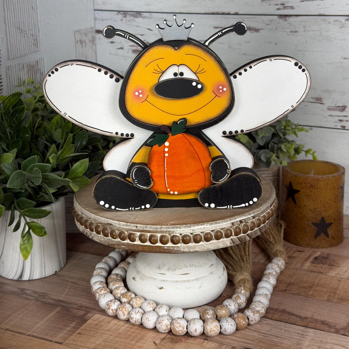 Hand-Painted Interchangeable Bee Shelf Sitters: Magnetic Seasonal Decor (Wood)