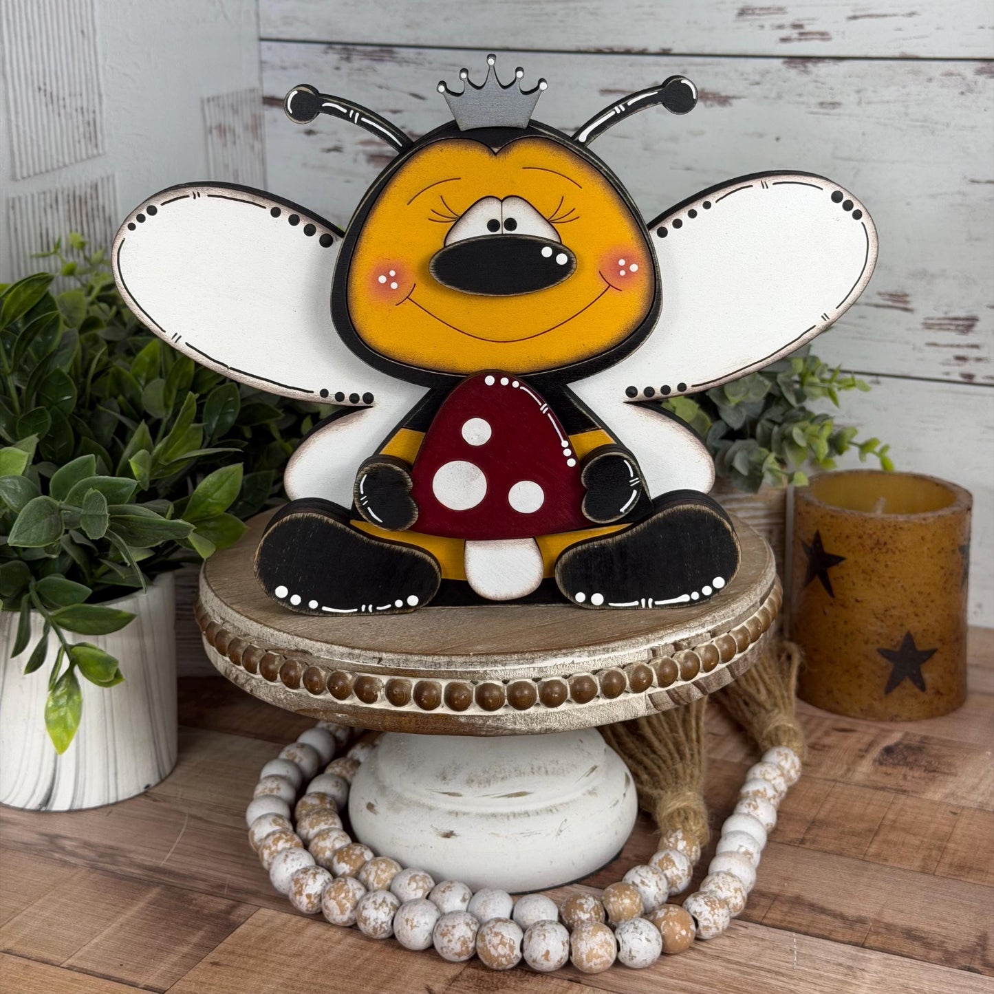 Hand-Painted Interchangeable Bee Shelf Sitters: Magnetic Seasonal Decor (Wood)