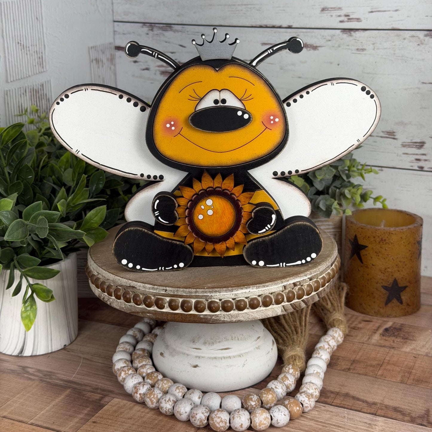 Hand-Painted Interchangeable Bee Shelf Sitters: Magnetic Seasonal Decor (Wood)