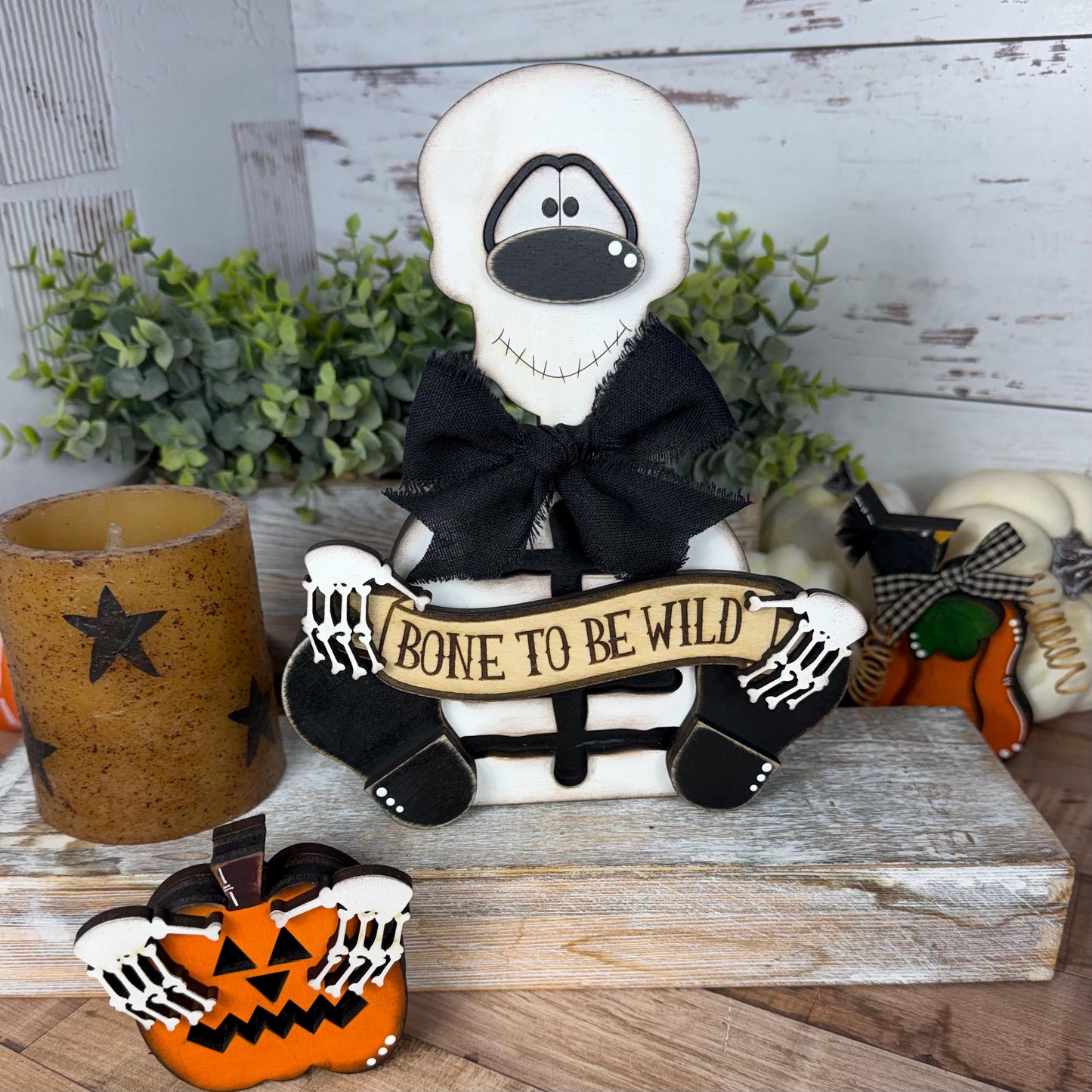 Interchangeable Rustic Skeleton Decor - Farmhouse Halloween Accent - Primitive Wood Skeleton