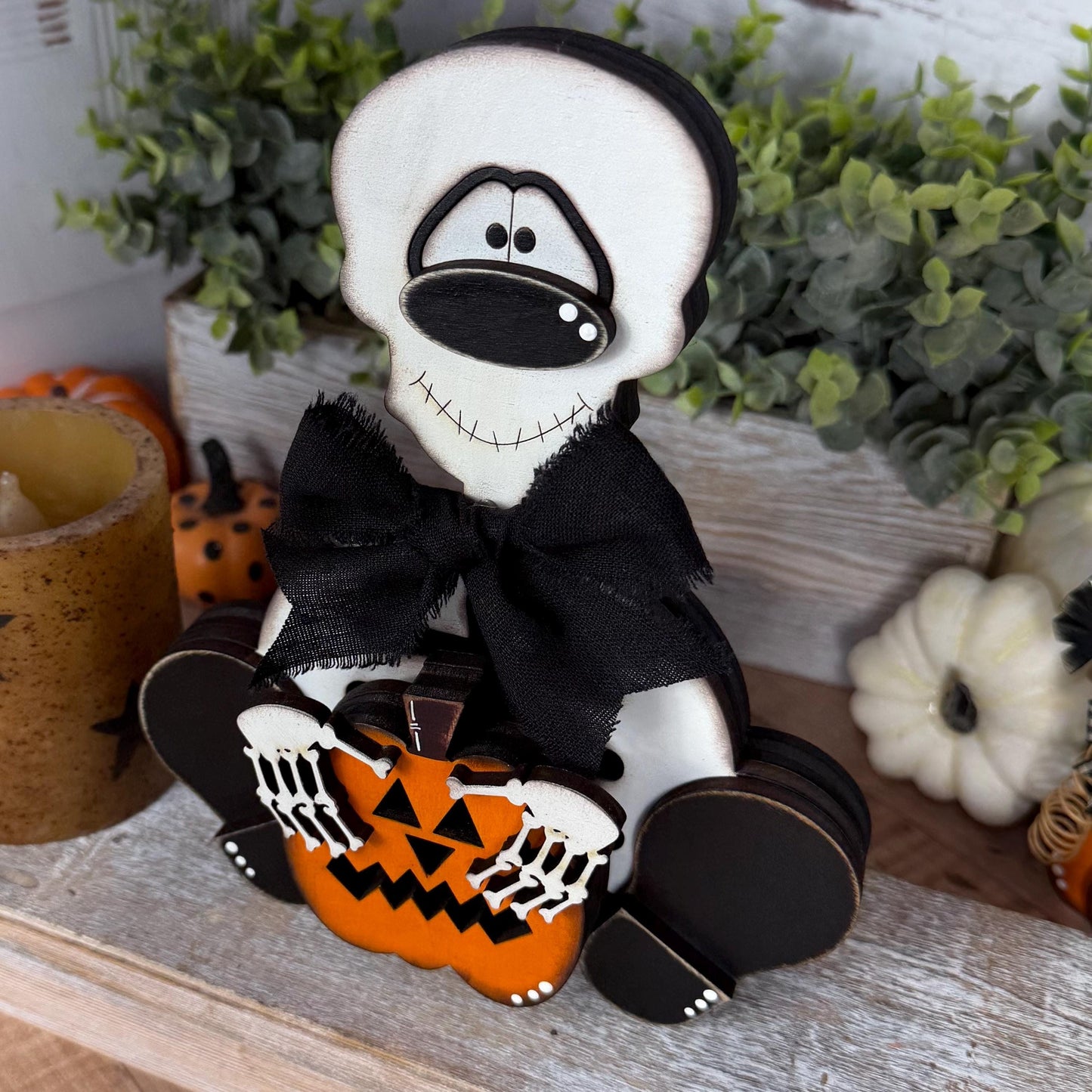 Interchangeable Rustic Skeleton Decor - Farmhouse Halloween Accent - Primitive Wood Skeleton