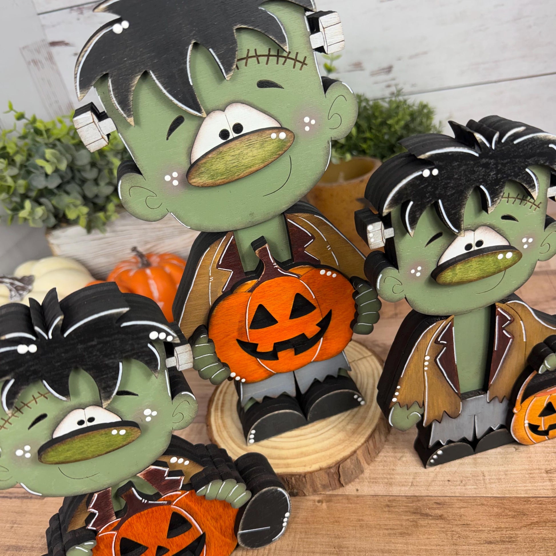 Hand Painted Wooden Halloween Monster Shelf Sitter, Not-So-Spooky Decor