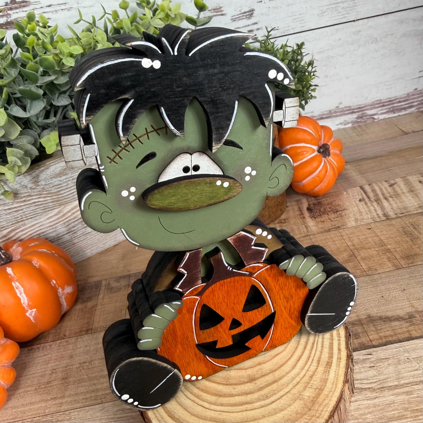 Hand Painted Wooden Halloween Monster Shelf Sitter, Not-So-Spooky Decor