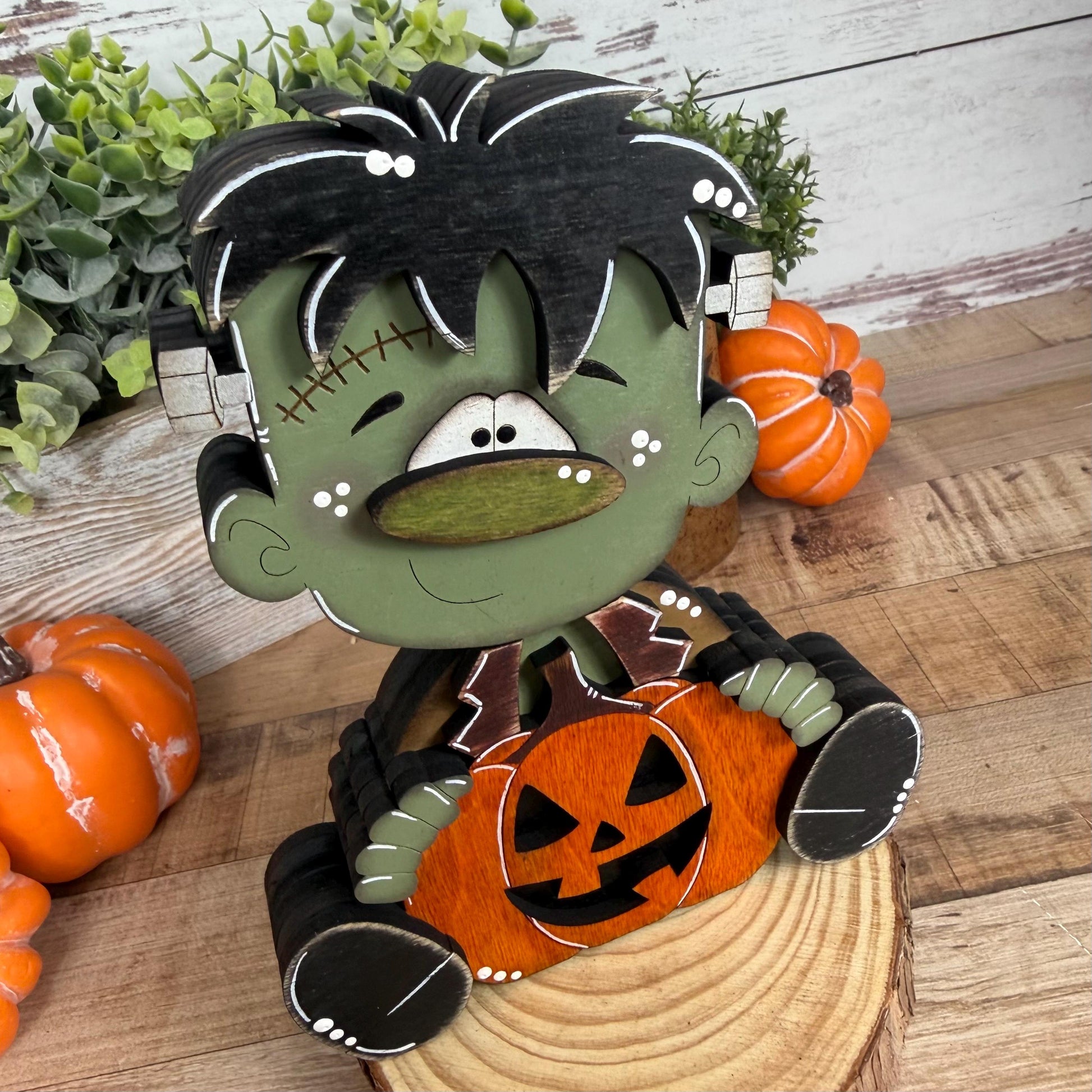 Hand Painted Wooden Halloween Monster Shelf Sitter, Not-So-Spooky Decor