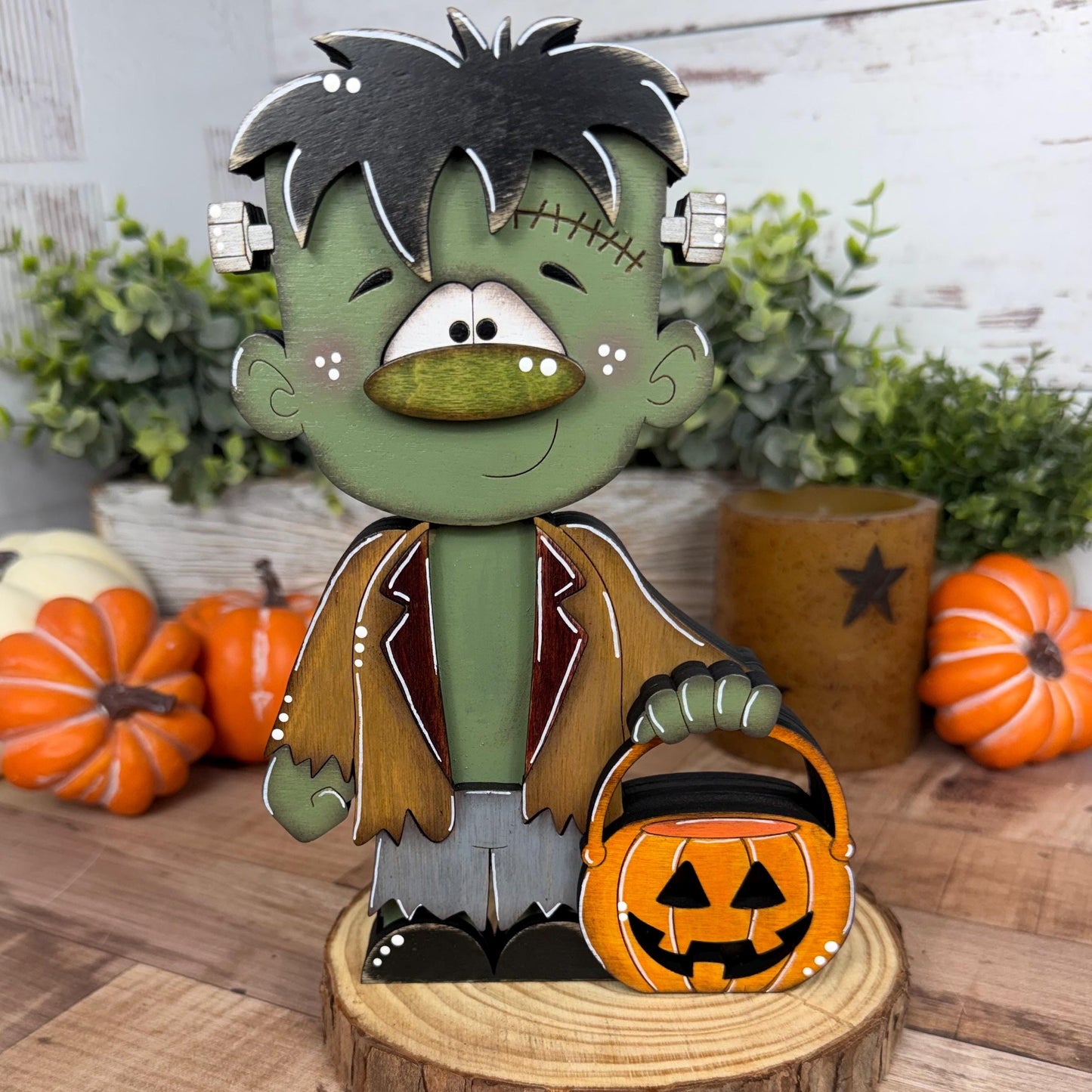 Hand Painted Wooden Halloween Monster Shelf Sitter, Not-So-Spooky Decor