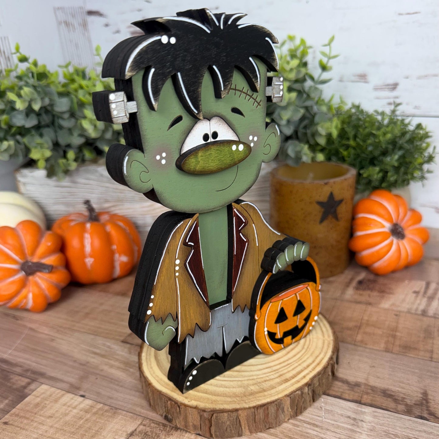 Hand Painted Wooden Halloween Monster Shelf Sitter, Not-So-Spooky Decor