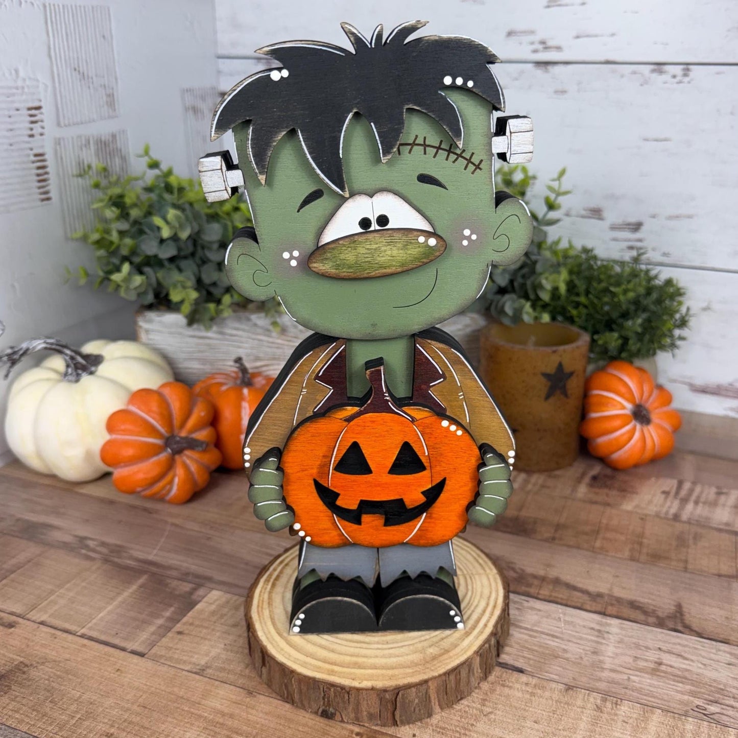 Hand Painted Wooden Halloween Monster Shelf Sitter, Not-So-Spooky Decor