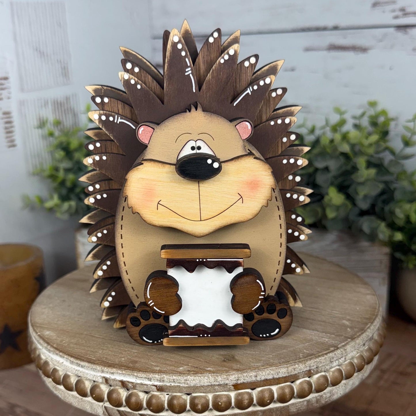 Interchangeable Porcupine with Coffee Mug, Handmade Woodland Animal
