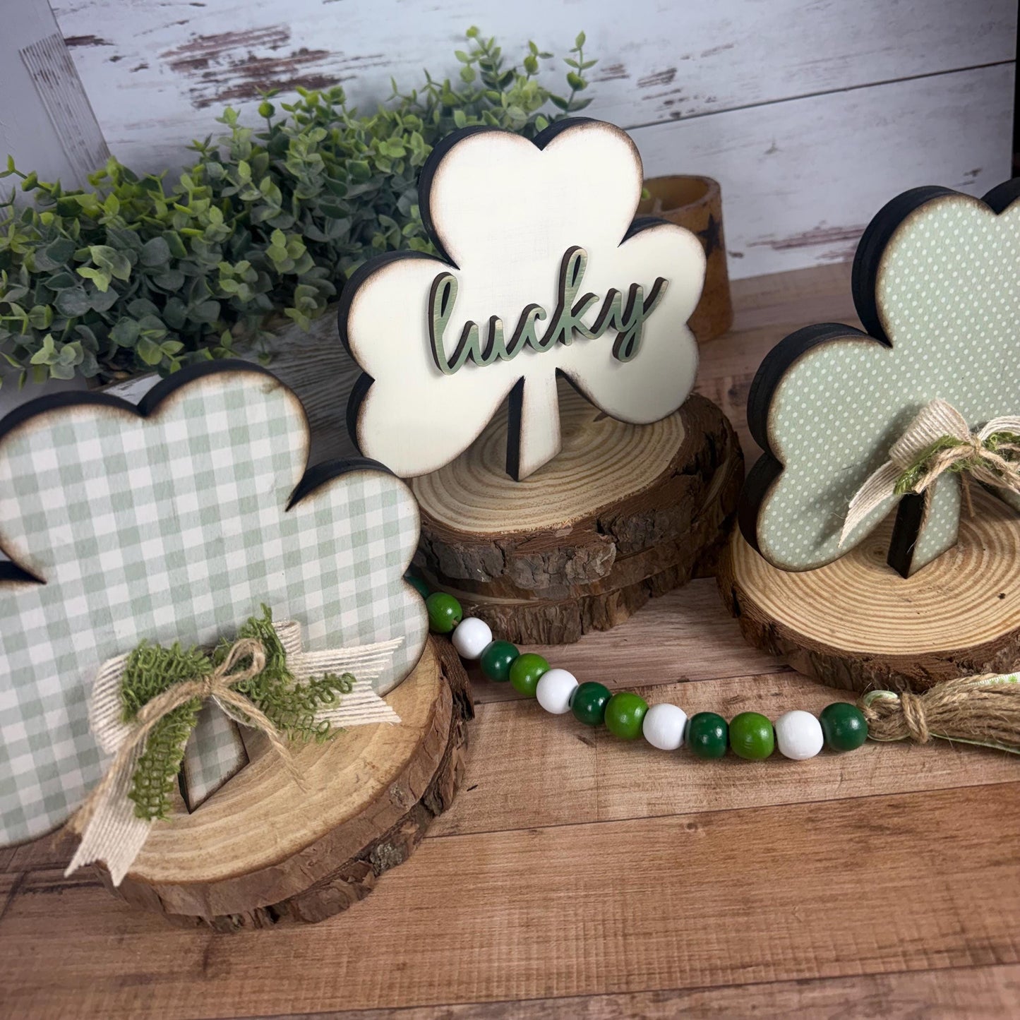 Handmade Wooden Shamrocks for Farmhouse St. Patricks Day Decor